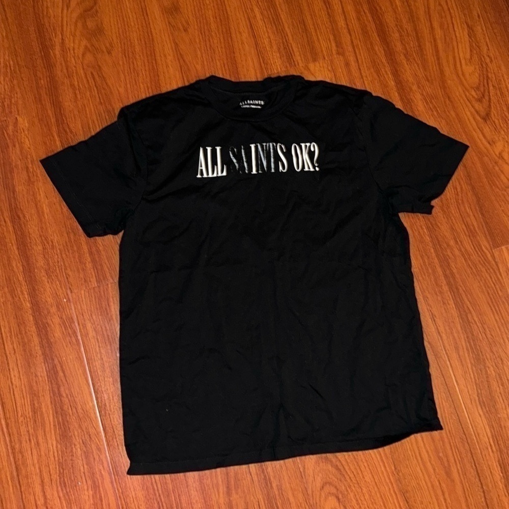 AllSaints all saints Men's unisex Black Okay Crew T-shirt size XS black white - Picture 2 of 7